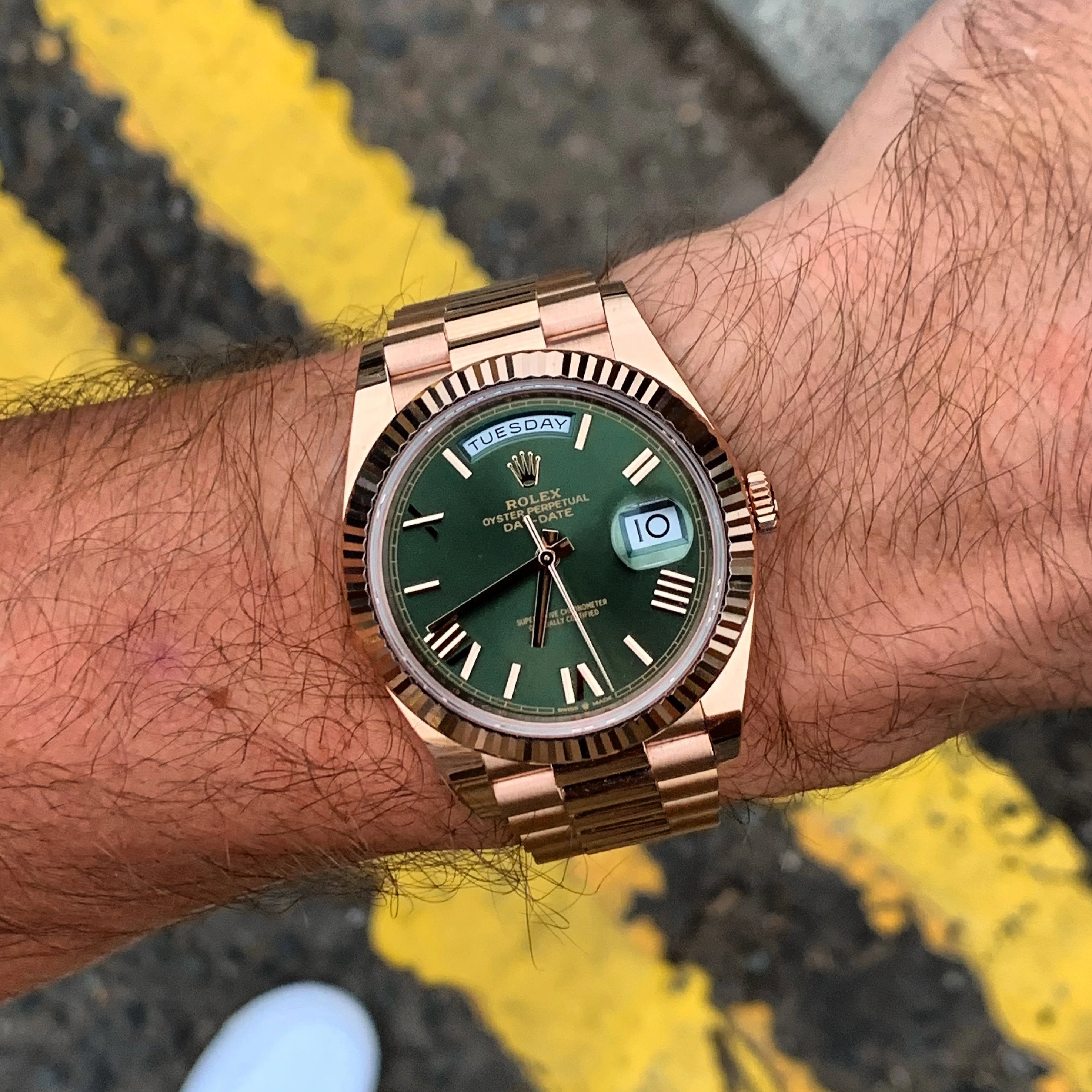 rolex rose gold green